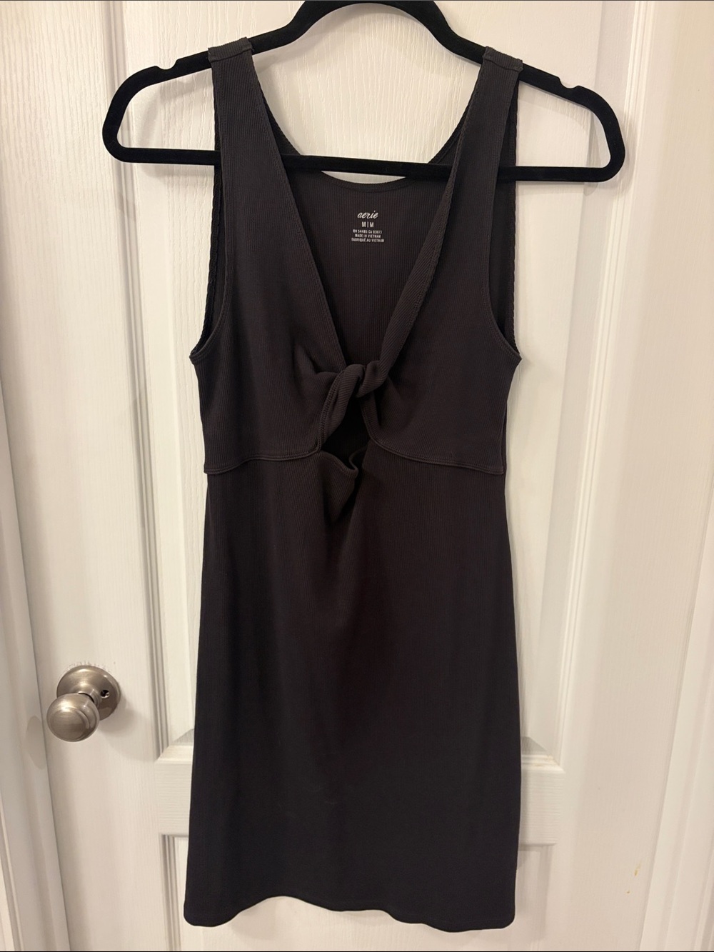 aerie Black Sleeveless Mini Dress with Front Knot